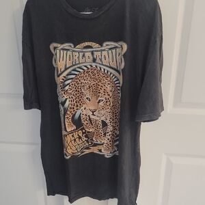 Black Graphic Tee with Leopard Design